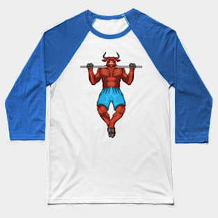 Bull Bodybuilder Pull ups Bodybuilding Baseball T-Shirt